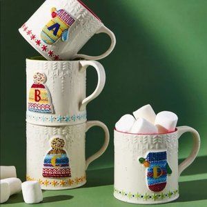 New in Box Anthropologie Monogram Winter Mug, Letter L